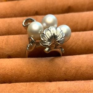 Genuine Triple Pearl,silver Ring. Size 5 and half
